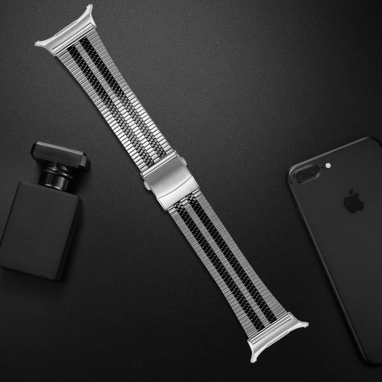 For Samsung Galaxy Watch Ultra 47mm / Ultra 2025 Turtle Buckle Five Beads Stainless Steel Watch Band(Silver Black) by bashfashion