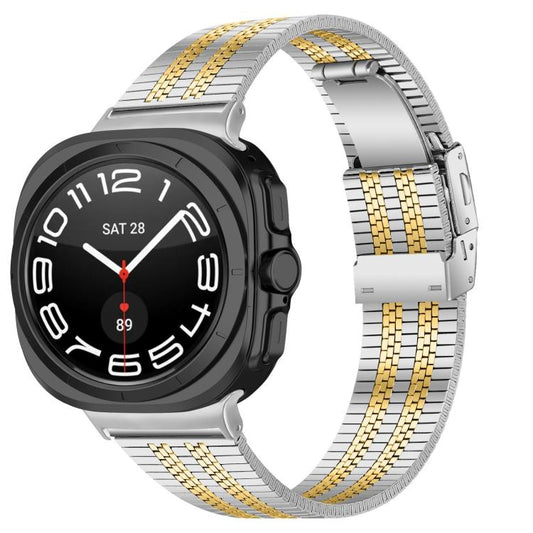 For Samsung Galaxy Watch Ultra 47mm / Ultra 2025 Turtle Buckle Five Beads Stainless Steel Watch Band(Silver Gold) by bashfashion