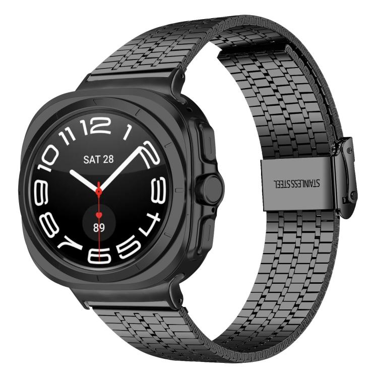For Samsung Galaxy Watch Ultra 47mm / Ultra 2025 Seven Beads Buckle Stainless Steel Watch Band(Black) by bashfashion