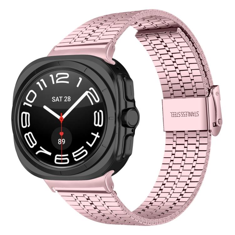 For Samsung Galaxy Watch Ultra 47mm / Ultra 2025 Seven Beads Buckle Stainless Steel Watch Band(Rose Pink) by bashfashion