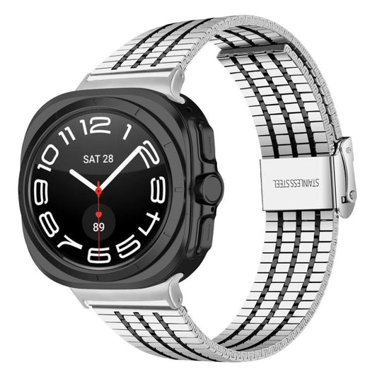 For Samsung Galaxy Watch Ultra 47mm / Ultra 2025 Seven Beads Buckle Stainless Steel Watch Band(Silver Black) by bashfashion