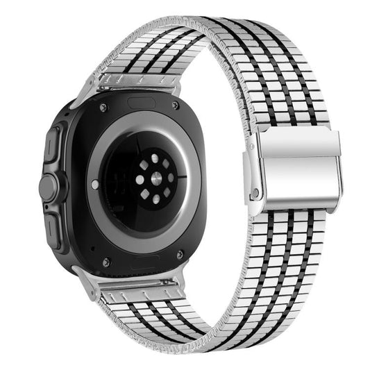 For Samsung Galaxy Watch Ultra 47mm / Ultra 2025 Seven Beads Buckle Stainless Steel Watch Band(Silver Black) by bashfashion