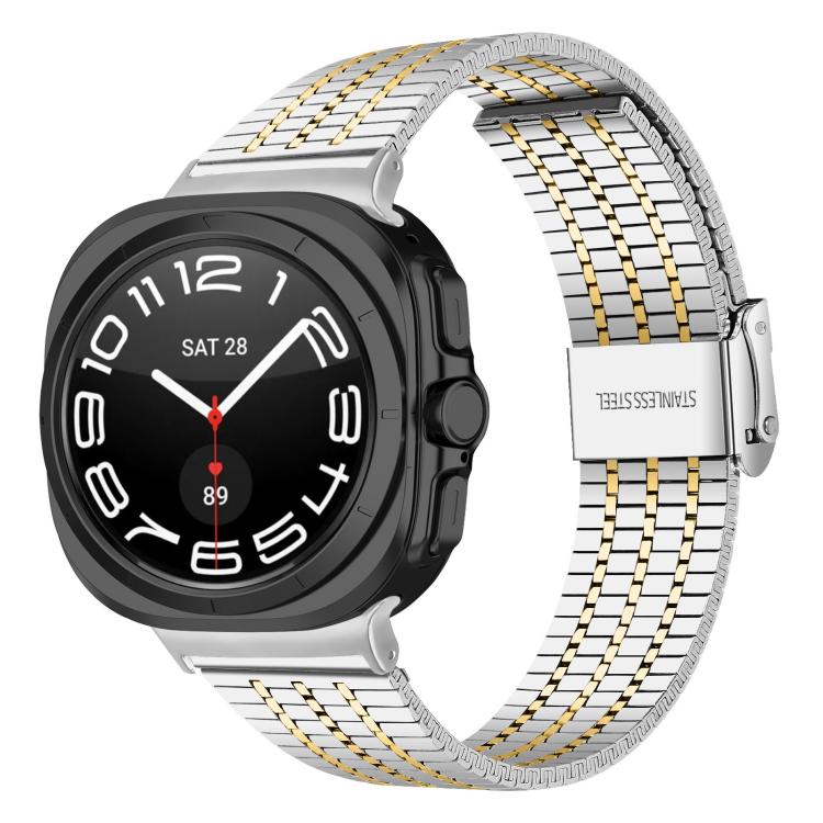 For Samsung Galaxy Watch Ultra 47mm / Ultra 2025 Seven Beads Buckle Stainless Steel Watch Band(Silver Gold) by bashfashion