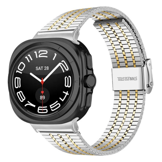 For Samsung Galaxy Watch Ultra 47mm / Ultra 2025 Seven Beads Buckle Stainless Steel Watch Band(Silver Gold) by bashfashion