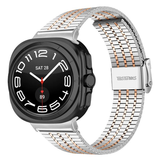 For Samsung Galaxy Watch Ultra 47mm / Ultra 2025 Seven Beads Buckle Stainless Steel Watch Band(Silver Rose Gold) by bashfashion