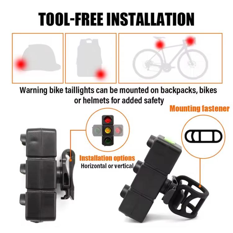 QX-W19 Creative Bicycle Three Color LED Tail Light, Safe Night Riding Warning Light(Black) by bashfashion