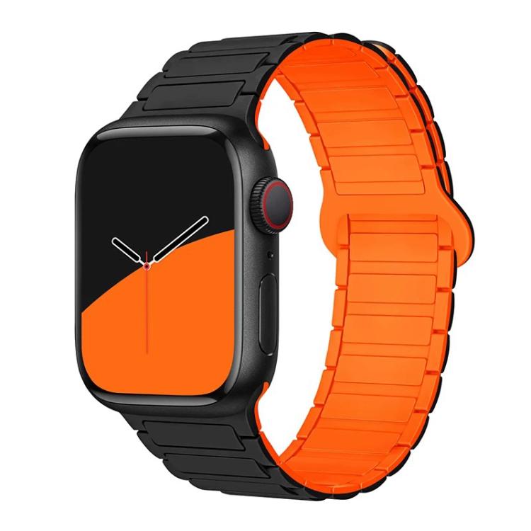 For Apple Watch 42 / 44 / 45 / 46 / 49mm xDfind Magnetic Three-bead Silicone Watch Band(Black Orange) by xDfind