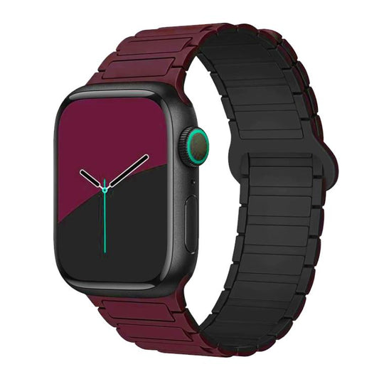 For Apple Watch 42 / 44 / 45 / 46 / 49mm xDfind Magnetic Three-bead Silicone Watch Band(Wine Red Black) by xDfind