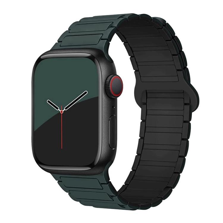 For Apple Watch 42 / 44 / 45 / 46 / 49mm xDfind Magnetic Three-bead Silicone Watch Band(Dark Green Black) by xDfind