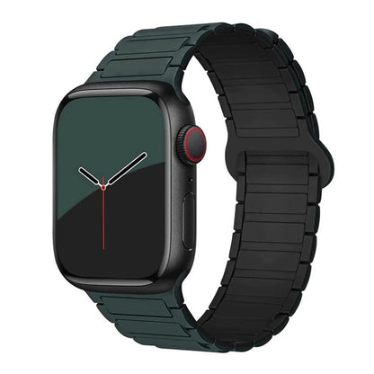 For Apple Watch 38 / 40 / 41 / S10 42mm xDfind Magnetic Three-bead Silicone Watch Band(Dark Green Black) by xDfind