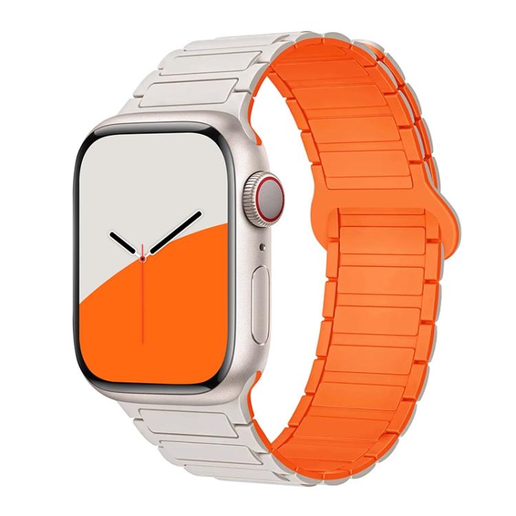 For Apple Watch 38 / 40 / 41 / S10 42mm xDfind Magnetic Three-bead Silicone Watch Band(Starlight Orange) by xDfind