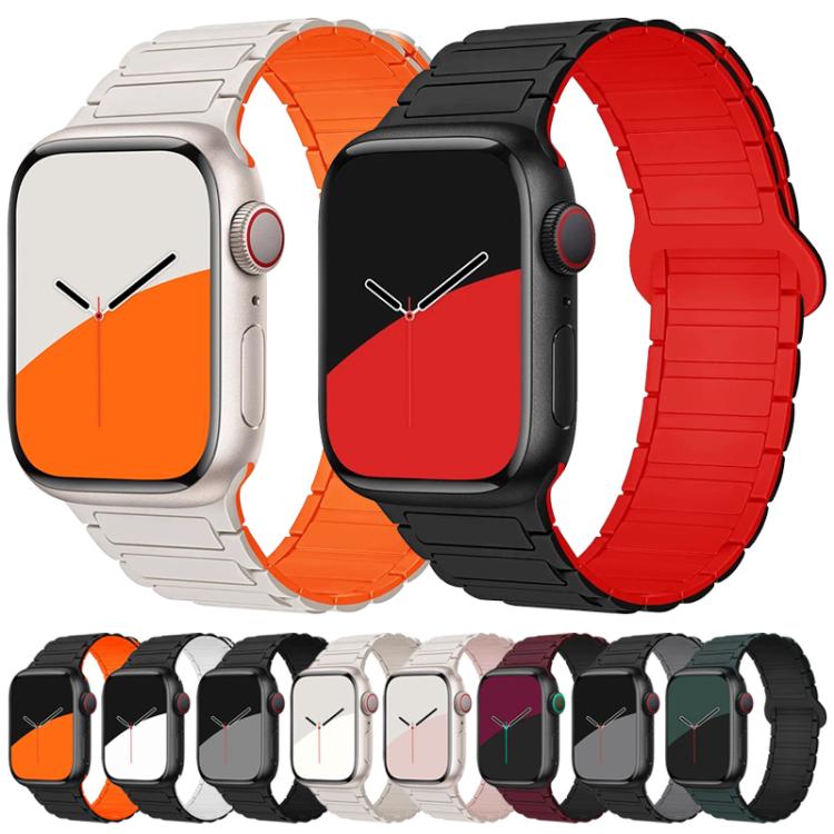 For Apple Watch 42 / 44 / 45 / 46 / 49mm xDfind Magnetic Three-bead Silicone Watch Band(Wine Red Black) by xDfind