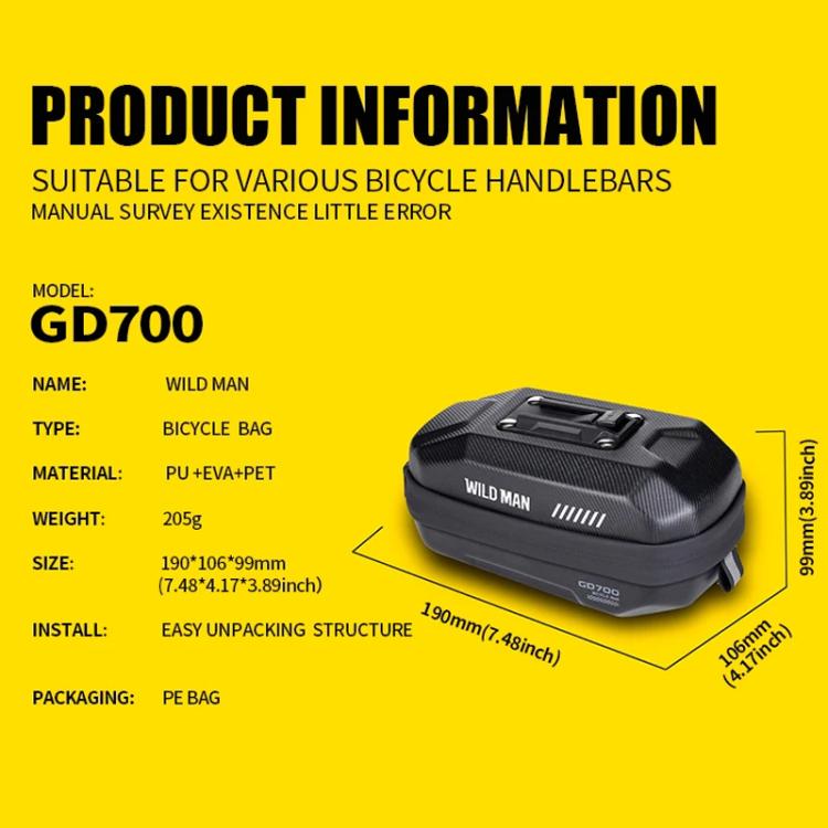 WILD MAN GD700 Mountain Bicycle EVA Hard Shell Bag Bike Seat Bag(Black) by WILD MAN