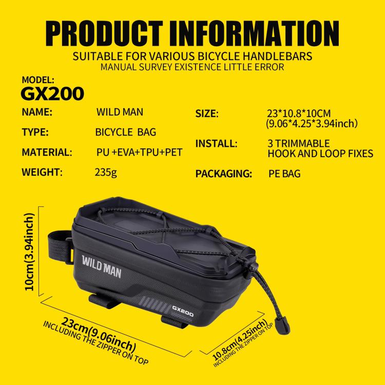 WILD MAN GX200 Mountain Bicycle EVA Hard Shell Bag Bike Front Fixing bracket(Black) by WILD MAN