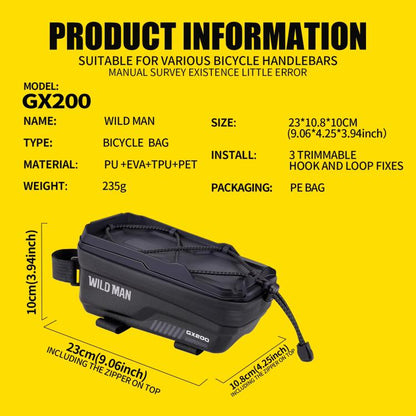 WILD MAN GX200 Mountain Bicycle EVA Hard Shell Bag Bike Front Fixing bracket(Black) by WILD MAN