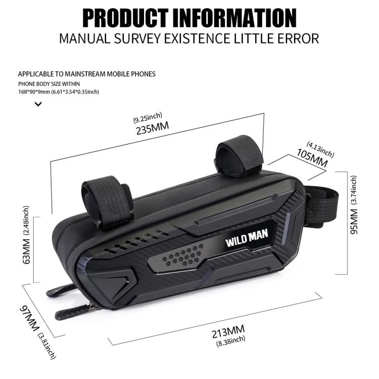 WILD MAN M40 Mountain Bicycle Front Beam Triangle Bag TPU Carbon Fiber Hard Shell Bag Cycling Equipment(Black) by WILD MAN