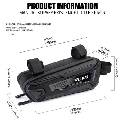 WILD MAN M40 Mountain Bicycle Front Beam Triangle Bag TPU Carbon Fiber Hard Shell Bag Cycling Equipment(Black) by WILD MAN