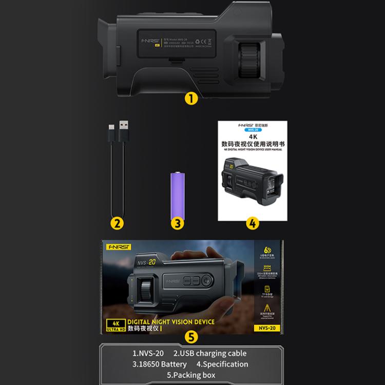 FNIRSI NVS-20 Small Portable Outdoor 4K Full Color HD Infrared Night Vision Device(Black) by FNIRSI