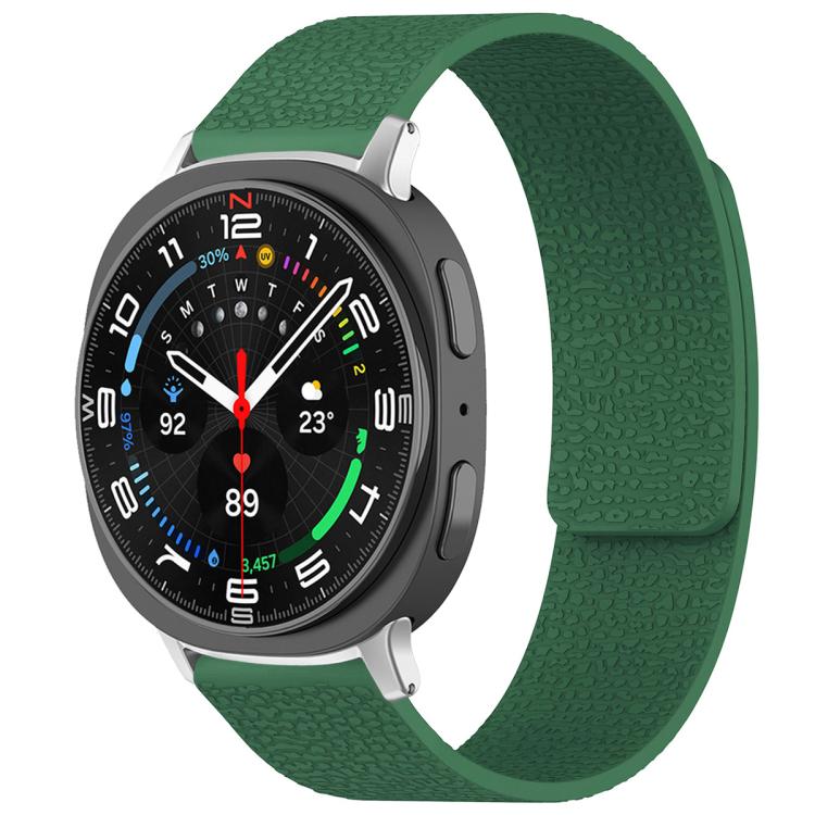 For Samsung Galaxy Watch Ultra/Ultra 2025 xDfind Litchi Texture Magnetic Silicone Watch Band(Dark Green) by xDfind