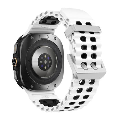 For Samsung Galaxy Watch Ultra / Ultra 2025 Ocean Two Color Dual-Row Hole Silver Buckle Silicone Watch Band(White Black) by bashfashion