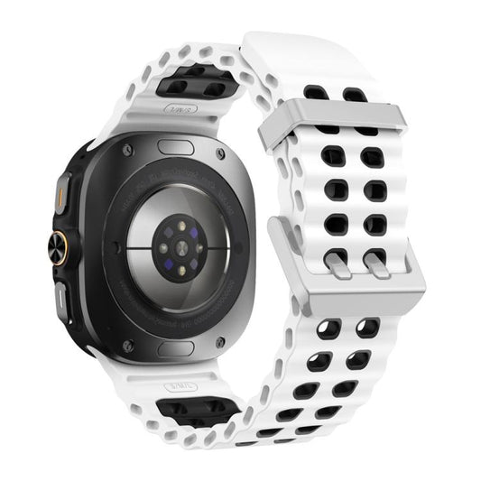 For Samsung Galaxy Watch Ultra / Ultra 2025 Ocean Two Color Dual-Row Hole Silver Buckle Silicone Watch Band(White Black) by bashfashion