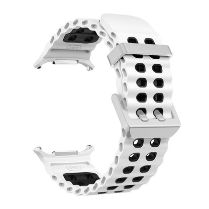 For Samsung Galaxy Watch Ultra / Ultra 2025 Ocean Two Color Dual-Row Hole Silver Buckle Silicone Watch Band(White Black) by bashfashion