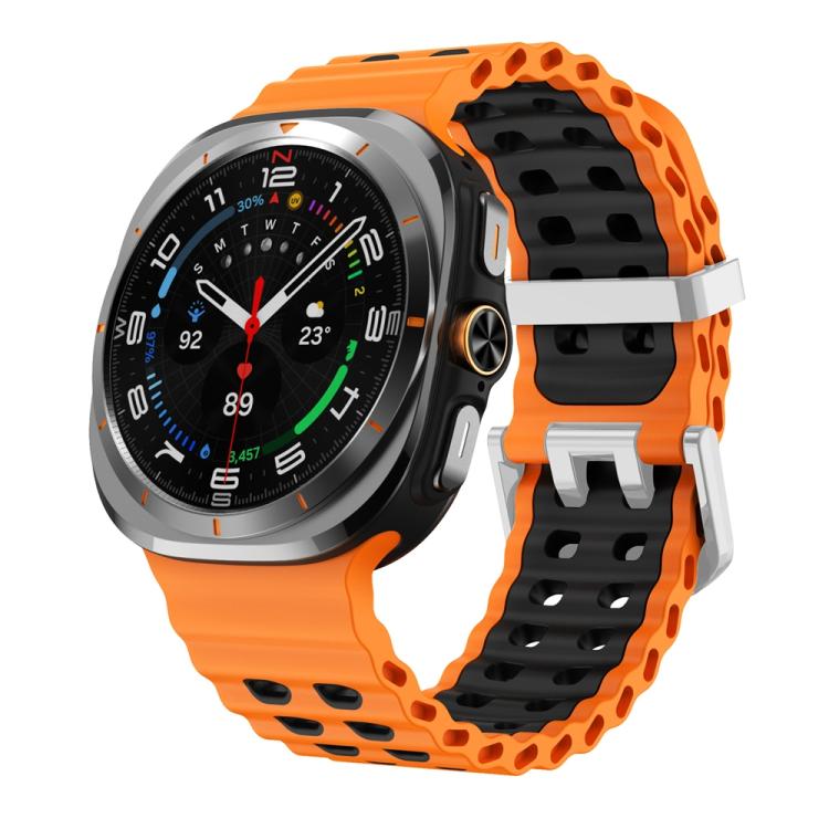 For Samsung Galaxy Watch Ultra / Ultra 2025 Ocean Two Color Dual-Row Hole Silver Buckle Silicone Watch Band(Orange Black) by bashfashion