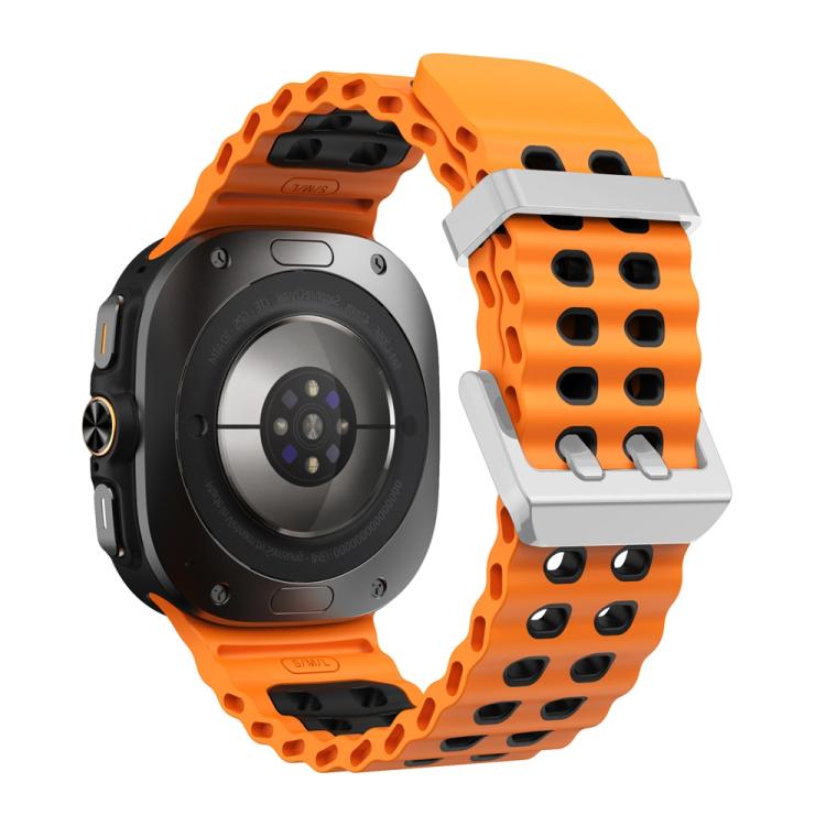 For Samsung Galaxy Watch Ultra / Ultra 2025 Ocean Two Color Dual-Row Hole Silver Buckle Silicone Watch Band(Orange Black) by bashfashion