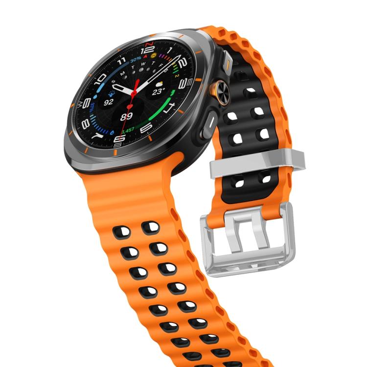 For Samsung Galaxy Watch Ultra / Ultra 2025 Ocean Two Color Dual-Row Hole Silver Buckle Silicone Watch Band(Orange Black) by bashfashion