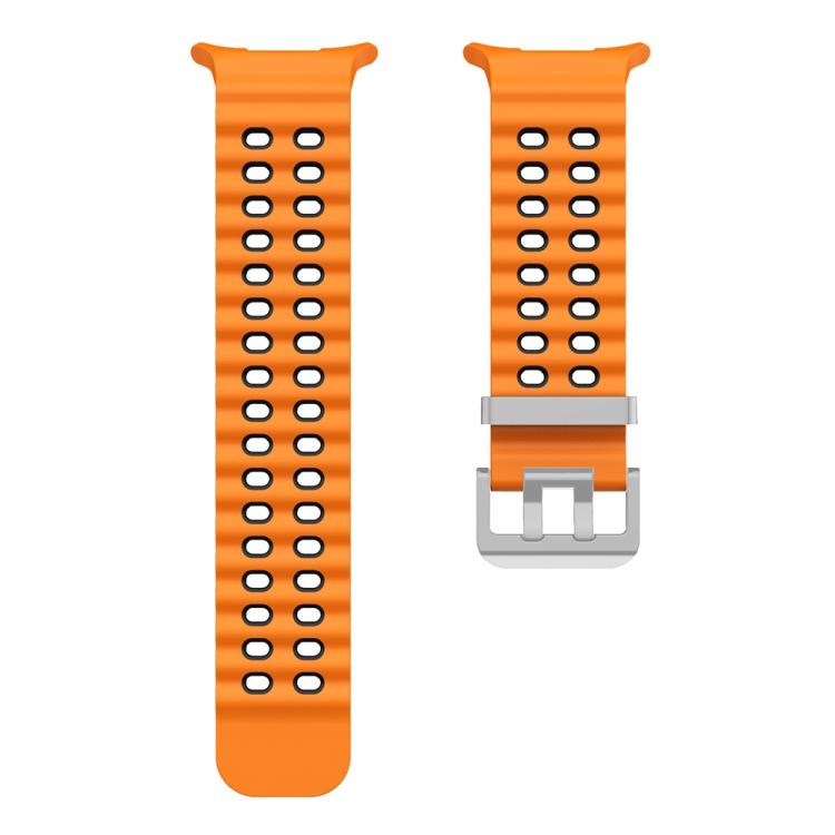 For Samsung Galaxy Watch Ultra / Ultra 2025 Ocean Two Color Dual-Row Hole Silver Buckle Silicone Watch Band(Orange Black) by bashfashion