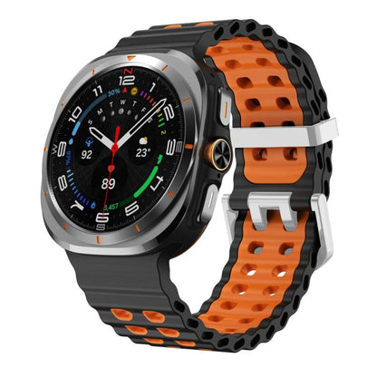 For Samsung Galaxy Watch Ultra / Ultra 2025 Ocean Two Color Dual-Row Hole Silver Buckle Silicone Watch Band(Black Orange) by bashfashion