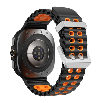 For Samsung Galaxy Watch Ultra / Ultra 2025 Ocean Two Color Dual-Row Hole Silver Buckle Silicone Watch Band(Black Orange) by bashfashion