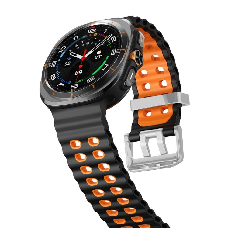 For Samsung Galaxy Watch Ultra / Ultra 2025 Ocean Two Color Dual-Row Hole Silver Buckle Silicone Watch Band(Black Orange) by bashfashion