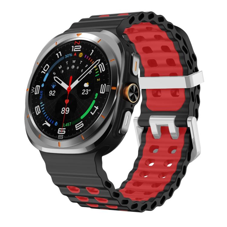 For Samsung Galaxy Watch Ultra / Ultra 2025 Ocean Two Color Dual-Row Hole Silver Buckle Silicone Watch Band(Black Red) by bashfashion