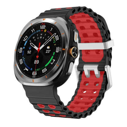 For Samsung Galaxy Watch Ultra / Ultra 2025 Ocean Two Color Dual-Row Hole Silver Buckle Silicone Watch Band(Black Red) by bashfashion