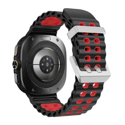 For Samsung Galaxy Watch Ultra / Ultra 2025 Ocean Two Color Dual-Row Hole Silver Buckle Silicone Watch Band(Black Red) by bashfashion