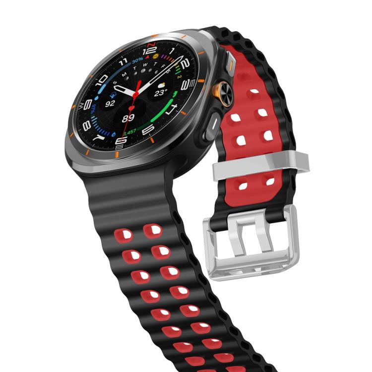 For Samsung Galaxy Watch Ultra / Ultra 2025 Ocean Two Color Dual-Row Hole Silver Buckle Silicone Watch Band(Black Red) by bashfashion