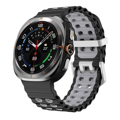 For Samsung Galaxy Watch Ultra / Ultra 2025 Ocean Two Color Dual-Row Hole Silver Buckle Silicone Watch Band(Black Grey) by bashfashion