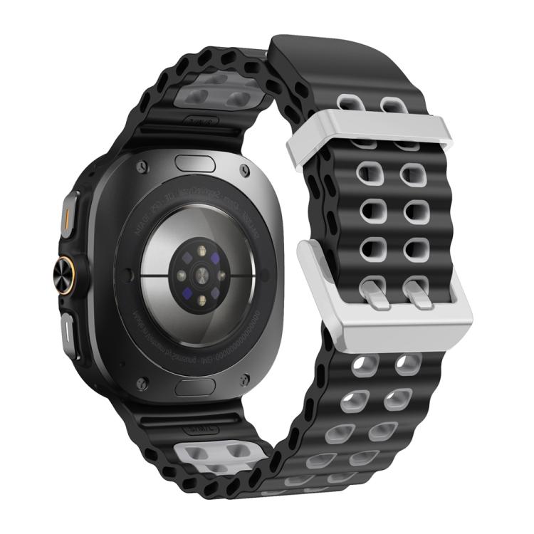 For Samsung Galaxy Watch Ultra / Ultra 2025 Ocean Two Color Dual-Row Hole Silver Buckle Silicone Watch Band(Black Grey) by bashfashion