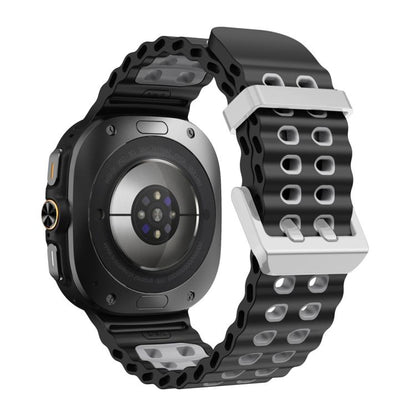 For Samsung Galaxy Watch Ultra / Ultra 2025 Ocean Two Color Dual-Row Hole Silver Buckle Silicone Watch Band(Black Grey) by bashfashion