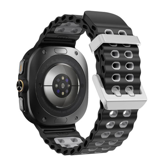 For Samsung Galaxy Watch Ultra / Ultra 2025 Ocean Two Color Dual-Row Hole Silver Buckle Silicone Watch Band(Black Grey) by bashfashion