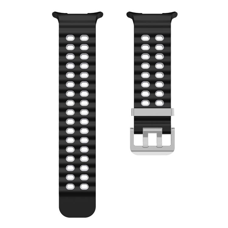 For Samsung Galaxy Watch Ultra / Ultra 2025 Ocean Two Color Dual-Row Hole Silver Buckle Silicone Watch Band(Black Grey) by bashfashion