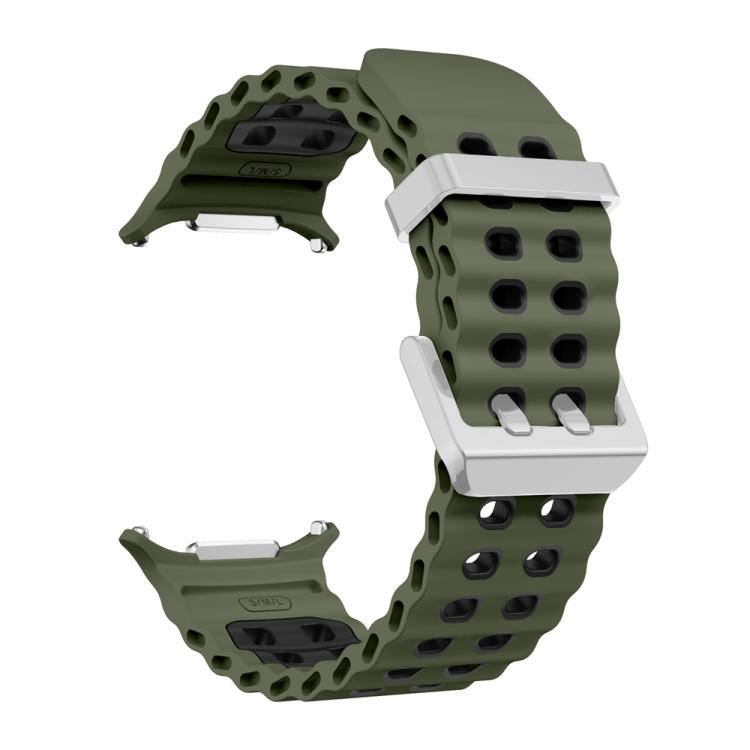 For Samsung Galaxy Watch Ultra / Ultra 2025 Ocean Two Color Dual-Row Hole Silver Buckle Silicone Watch Band(Army Green Black) by bashfashion
