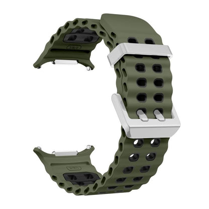For Samsung Galaxy Watch Ultra / Ultra 2025 Ocean Two Color Dual-Row Hole Silver Buckle Silicone Watch Band(Army Green Black) by bashfashion