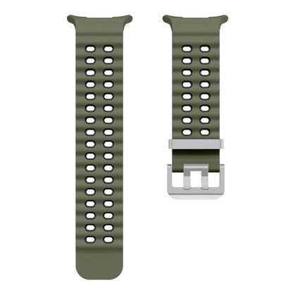 For Samsung Galaxy Watch Ultra / Ultra 2025 Ocean Two Color Dual-Row Hole Silver Buckle Silicone Watch Band(Army Green Black) by bashfashion