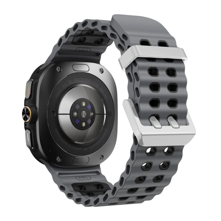 For Samsung Galaxy Watch Ultra / Ultra 2025 Ocean Two Color Dual-Row Hole Silver Buckle Silicone Watch Band(Coal Black) by bashfashion