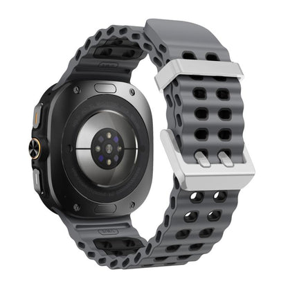 For Samsung Galaxy Watch Ultra / Ultra 2025 Ocean Two Color Dual-Row Hole Silver Buckle Silicone Watch Band(Coal Black) by bashfashion