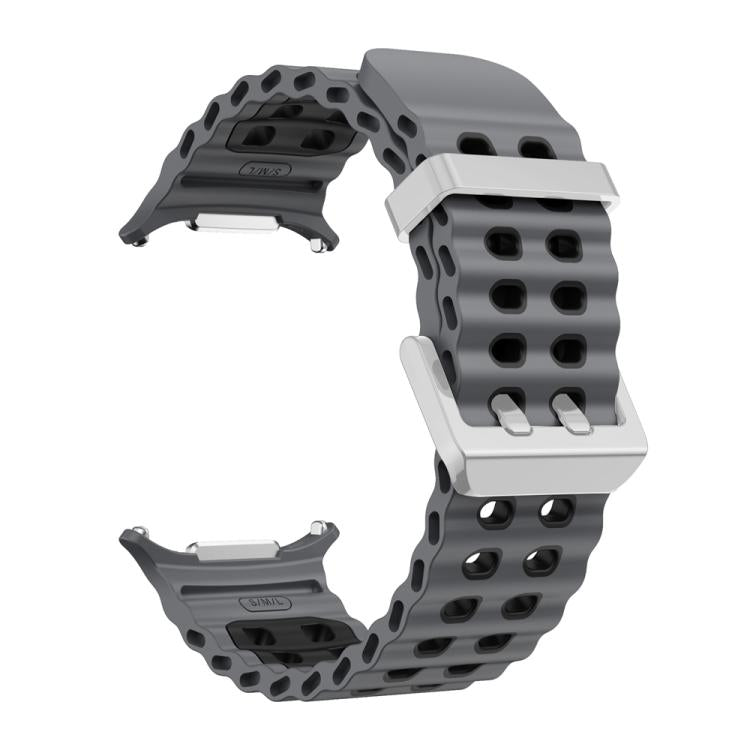 For Samsung Galaxy Watch Ultra / Ultra 2025 Ocean Two Color Dual-Row Hole Silver Buckle Silicone Watch Band(Coal Black) by bashfashion
