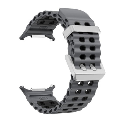 For Samsung Galaxy Watch Ultra / Ultra 2025 Ocean Two Color Dual-Row Hole Silver Buckle Silicone Watch Band(Coal Black) by bashfashion