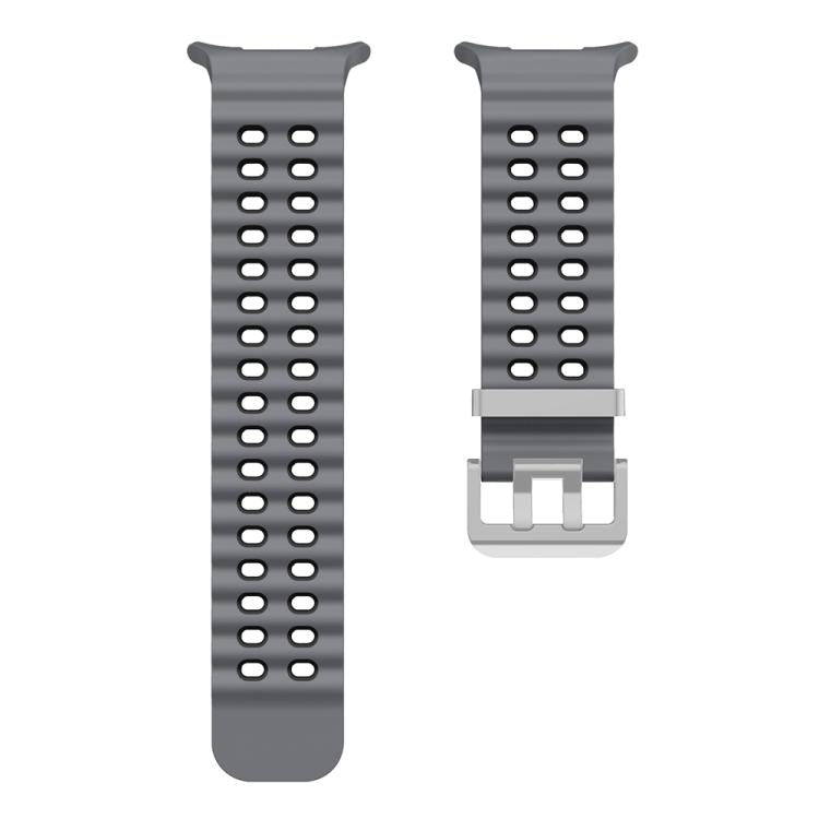 For Samsung Galaxy Watch Ultra / Ultra 2025 Ocean Two Color Dual-Row Hole Silver Buckle Silicone Watch Band(Coal Black) by bashfashion